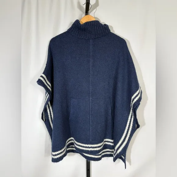 J. Crew Relaxed Turtleneck Poncho with Striped Border Merino Wool / Alpaca XS/S