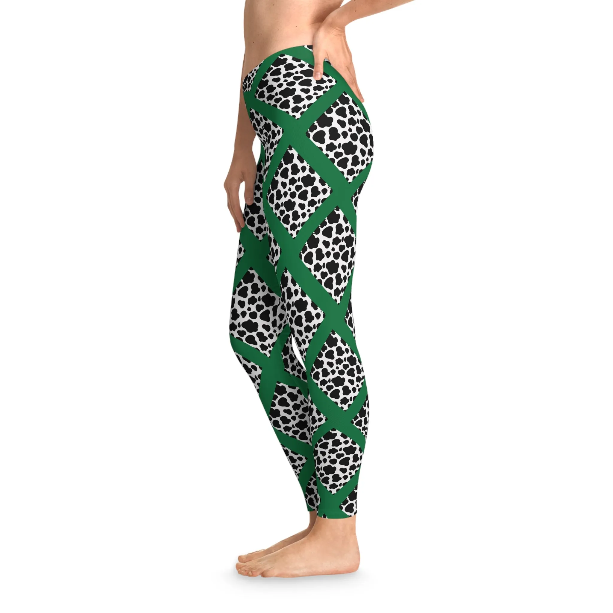 Jungle Beat Green Stripe with Cow Print Leggings