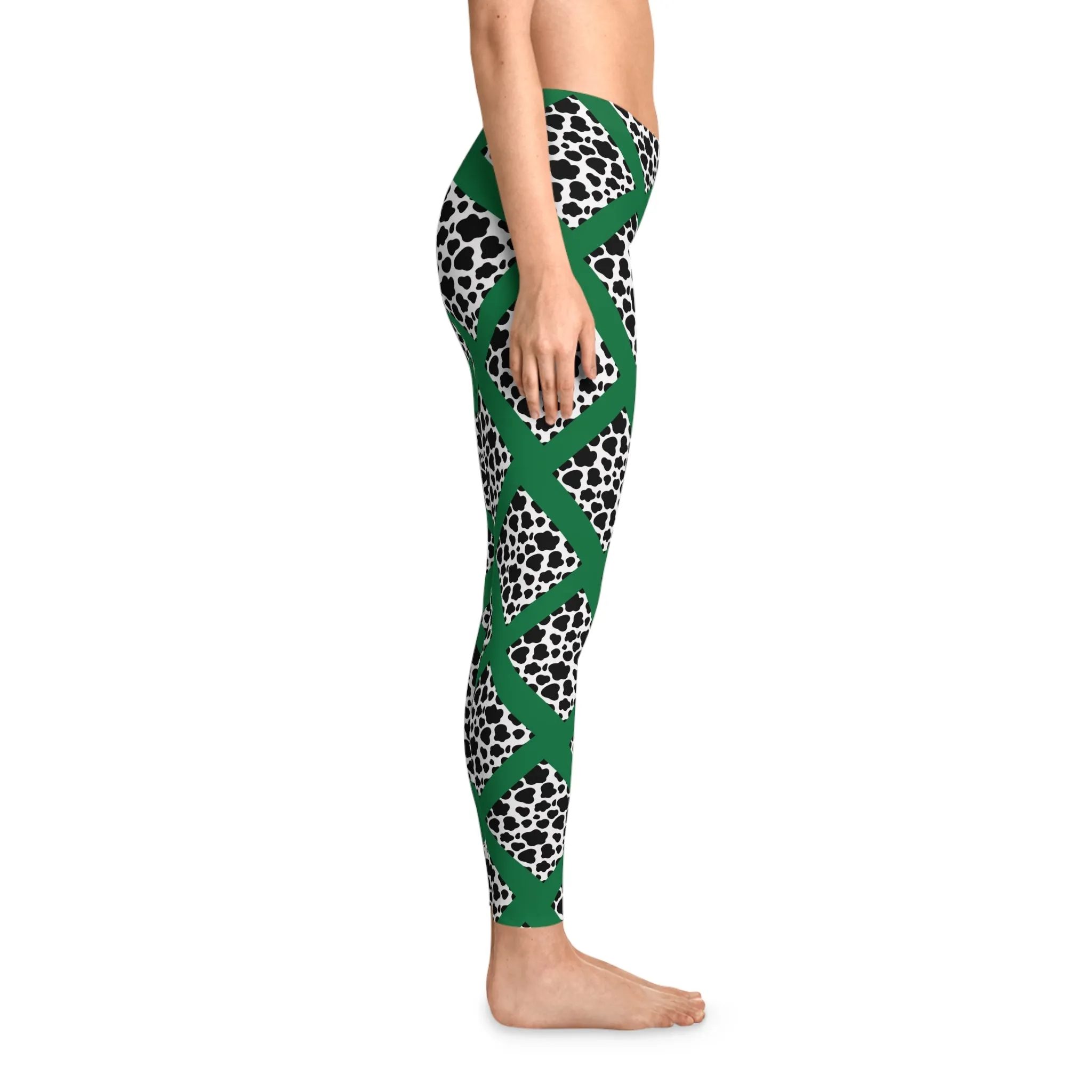 Jungle Beat Green Stripe with Cow Print Leggings