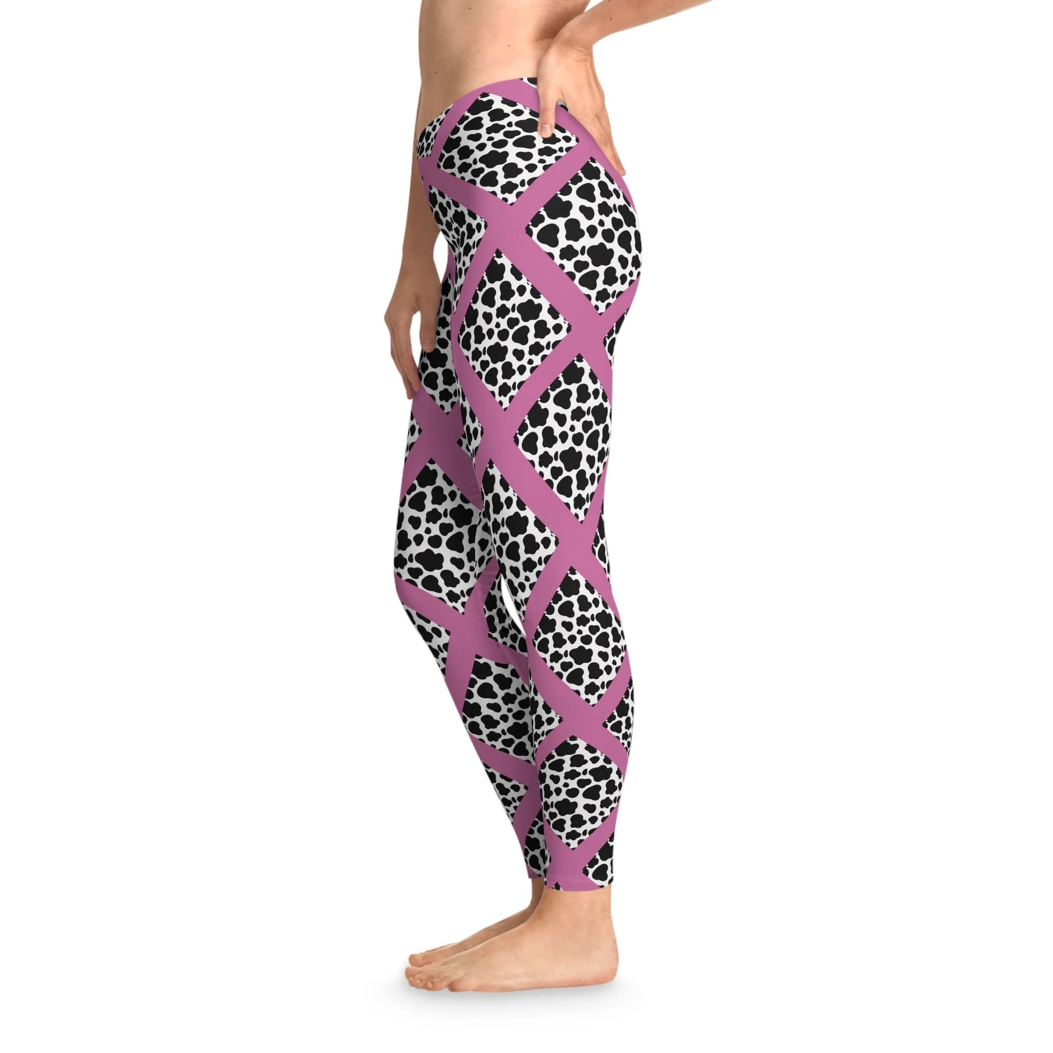 Jungle Beat Light Pink Cow Print Leggings
