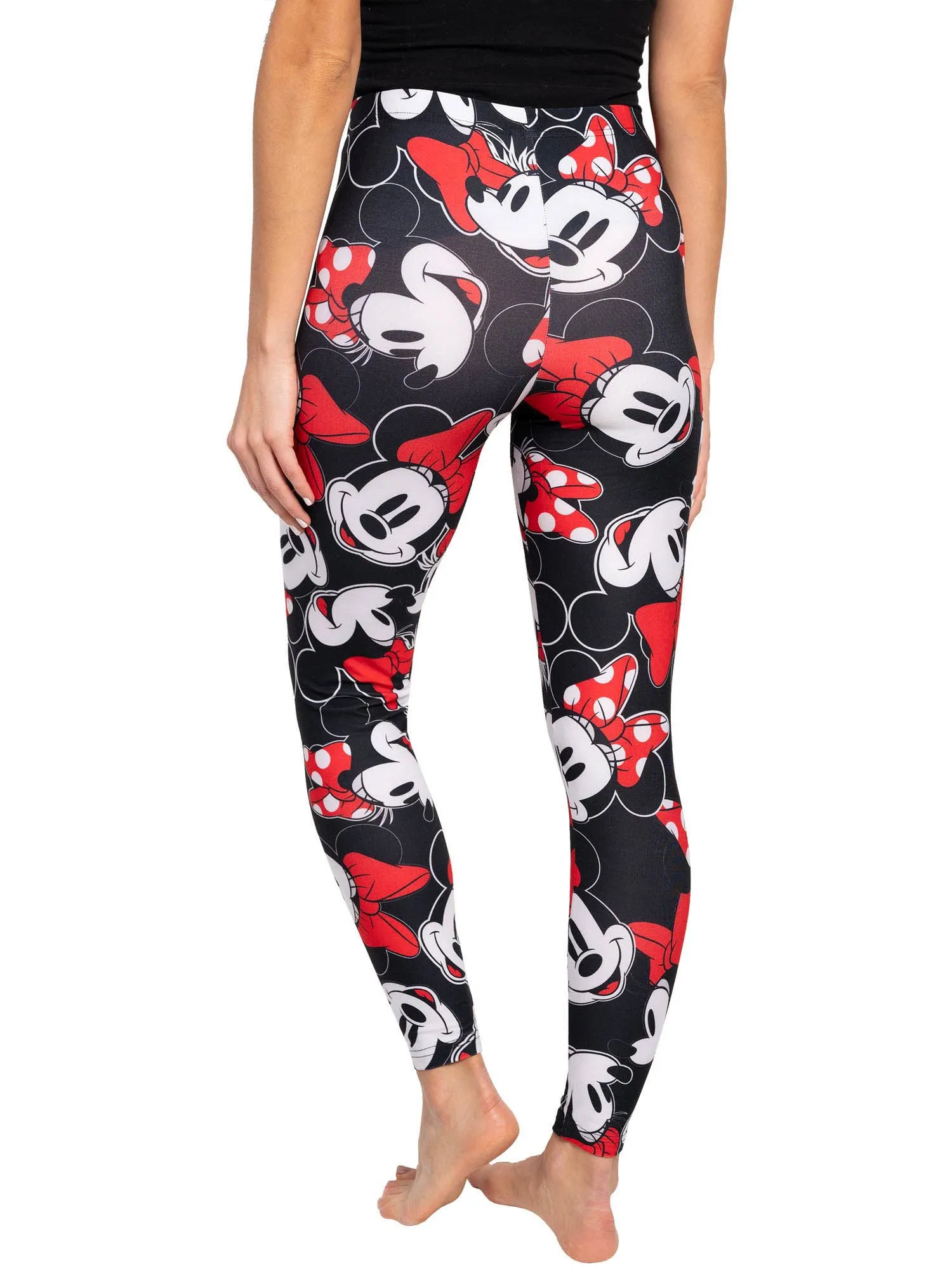 Juniors Disney Minnie Mouse Red Bow Black Leggings All-Over Print Stretch