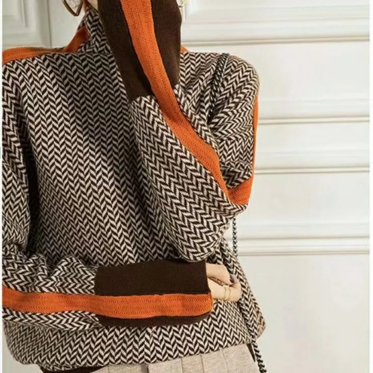 Karolina - Geometrisch gestrickter Rollkragenpullover
