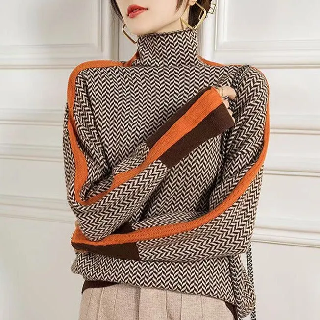 Karolina - Geometrisch gestrickter Rollkragenpullover