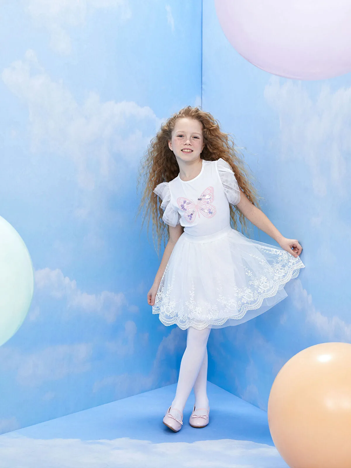 Kids Elastic Waist Embroidered Girl Tulle Skirt