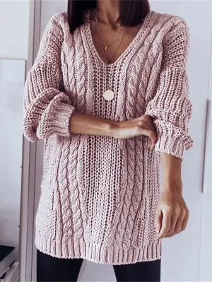 Knit Envy Cable Knit V-Neck Oversized Sweater