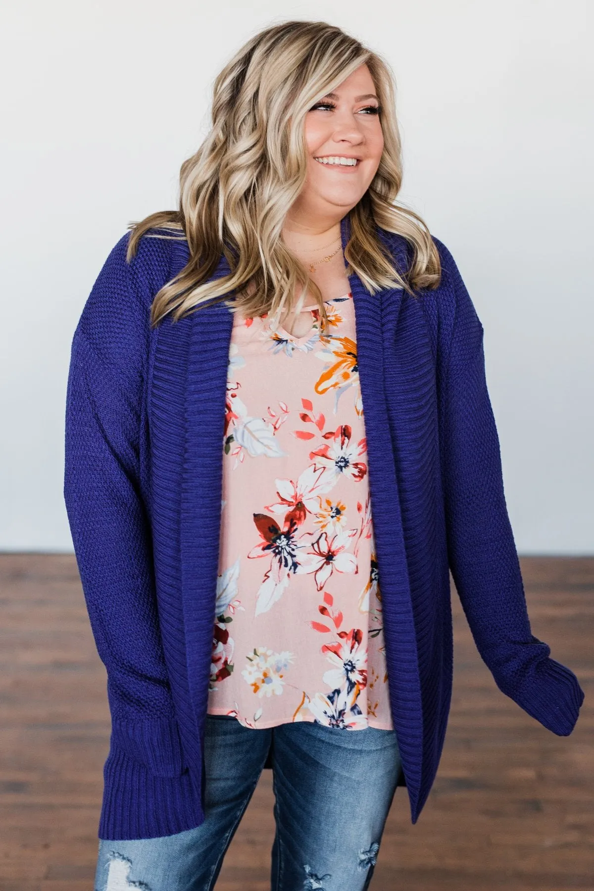 Knitted Drape Cardigan- Royal Blue