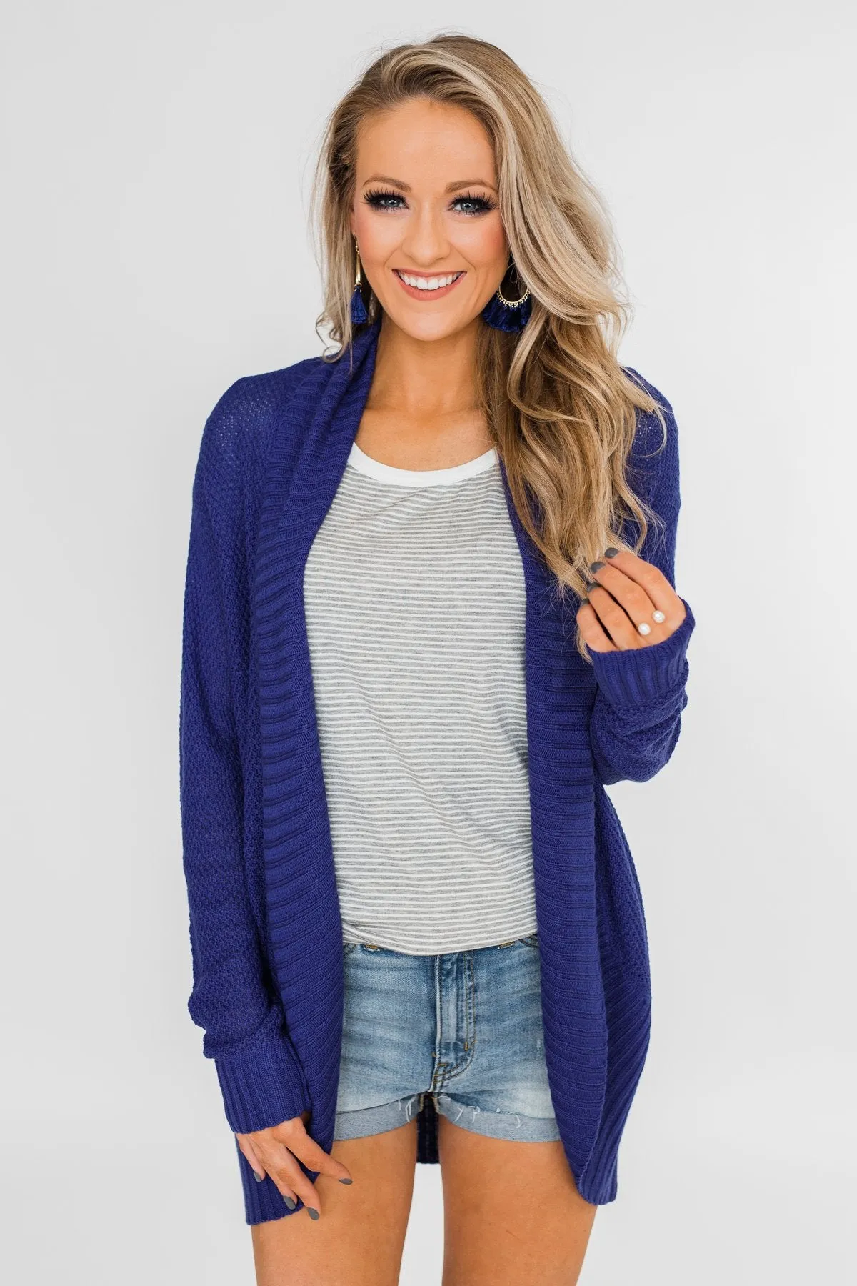 Knitted Drape Cardigan- Royal Blue