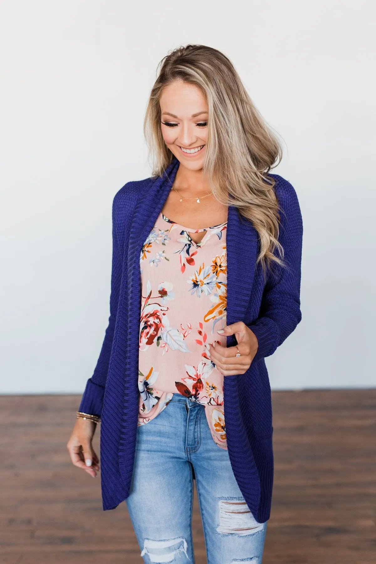 Knitted Drape Cardigan- Royal Blue