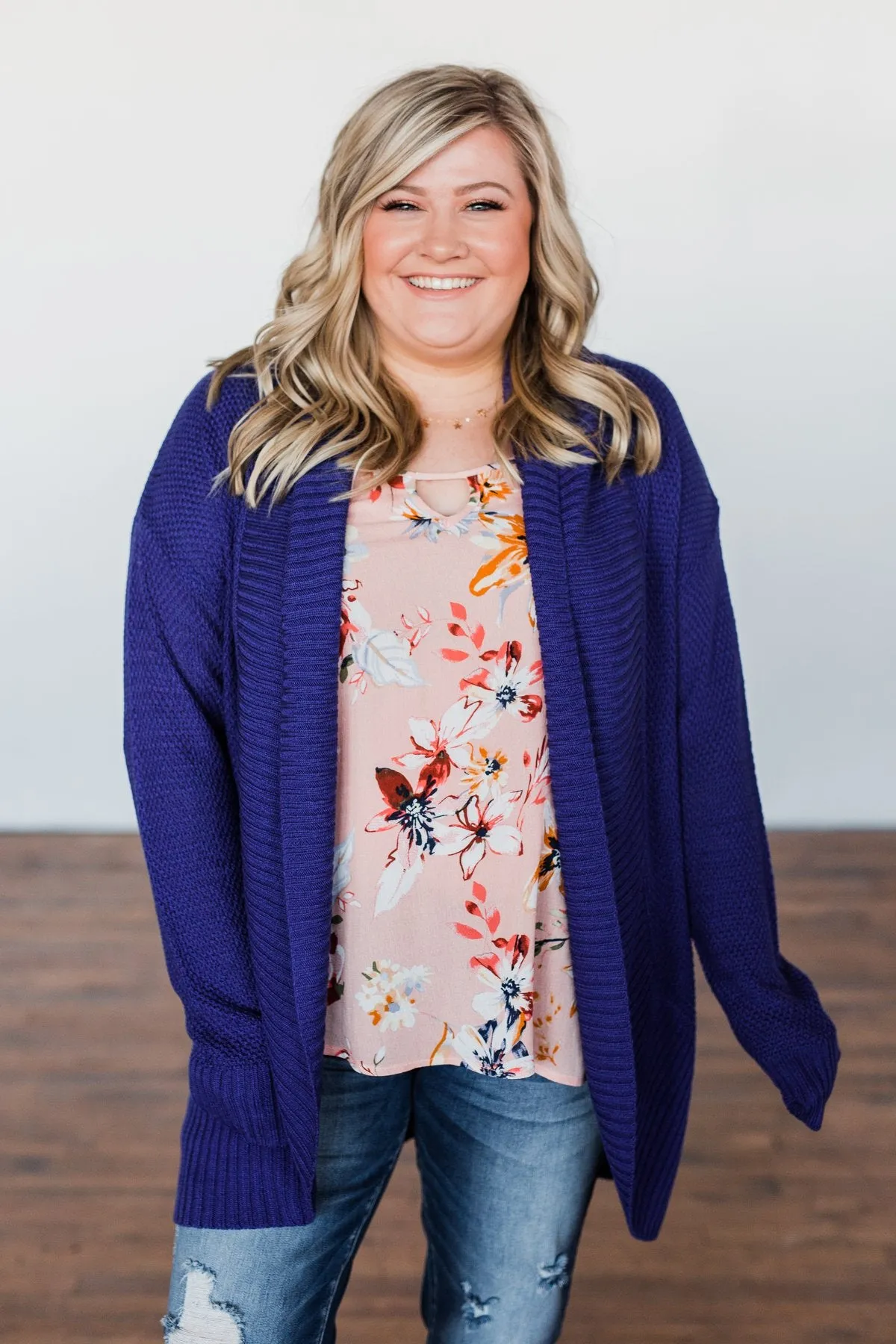 Knitted Drape Cardigan- Royal Blue