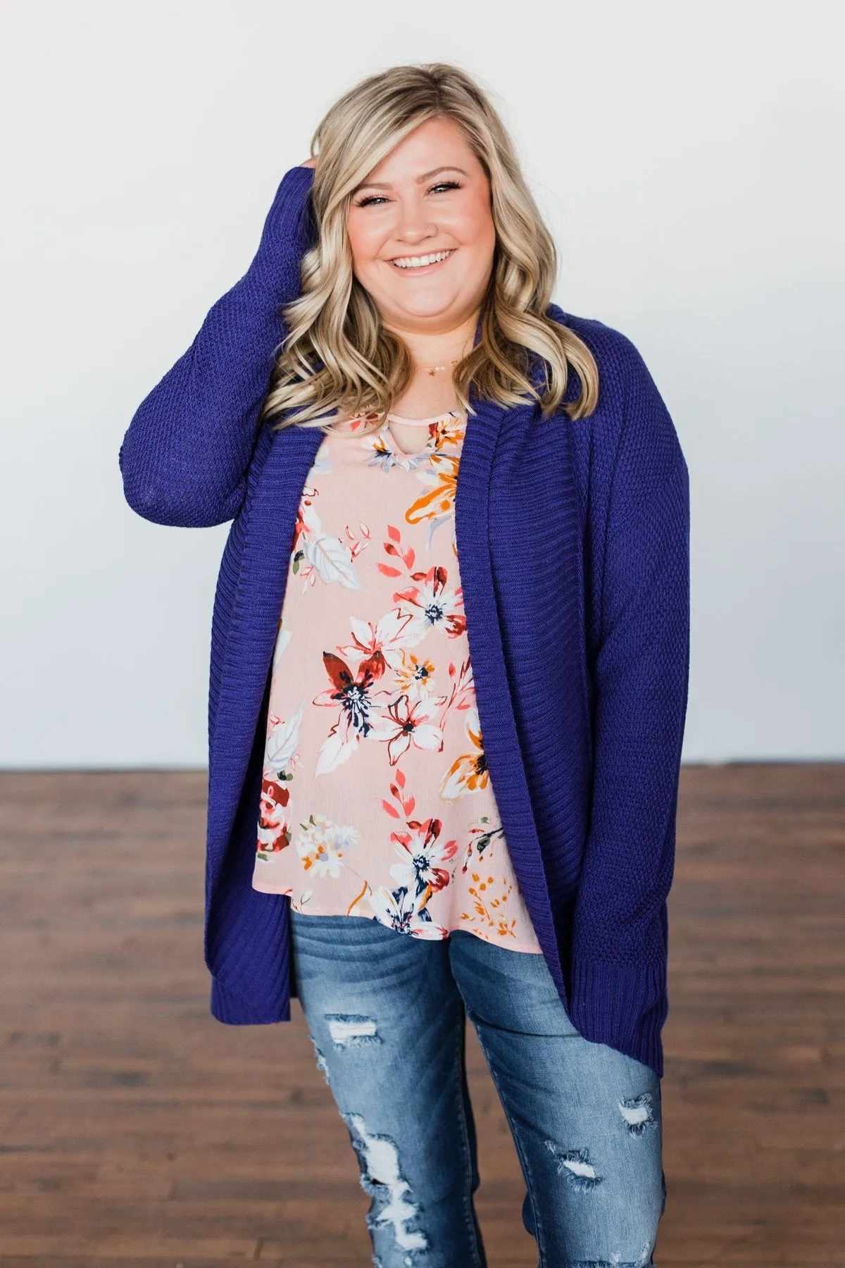 Knitted Drape Cardigan- Royal Blue