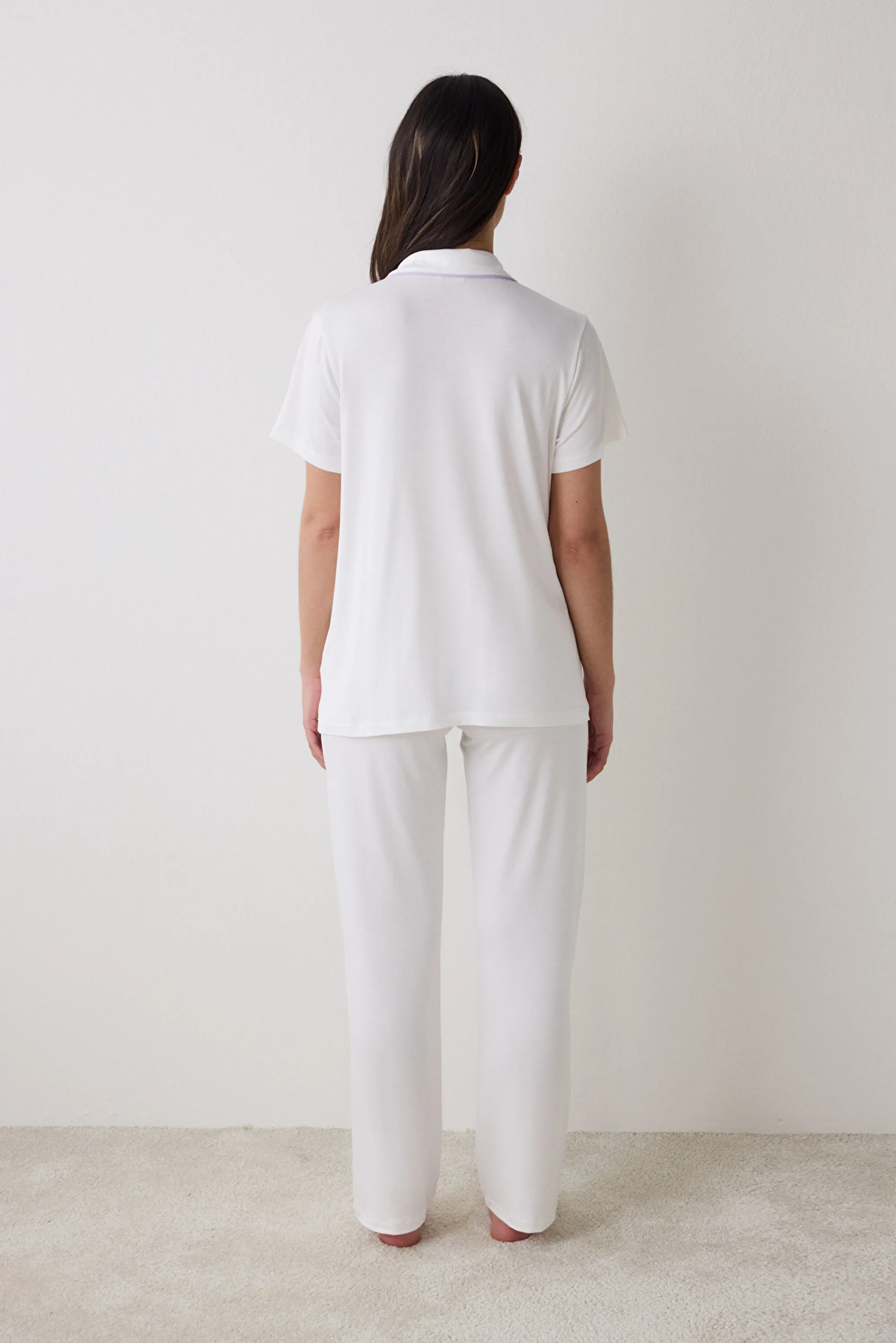 Lana Solid Shirt Off White Pajama Set