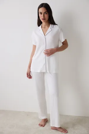 Lana Solid Shirt Off White Pajama Set