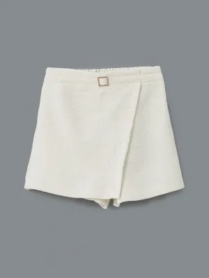 LCW Kids Ecru Elastic Waist Tweed Girls Shorts Skirt