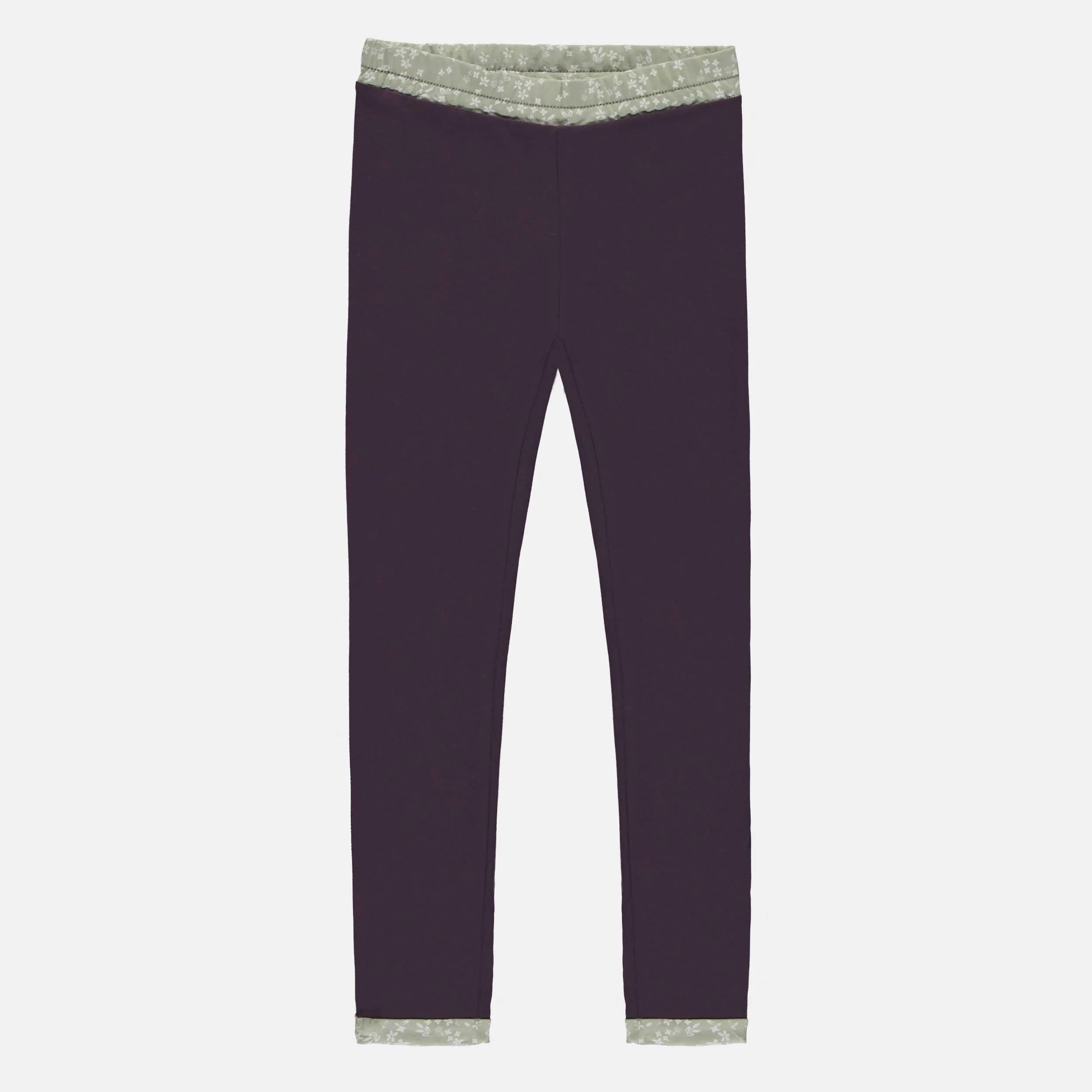 Legging réversible prune et vert fleuri en jersey extensible, enfant || Reversible plum and green legging in stretch jersey, child