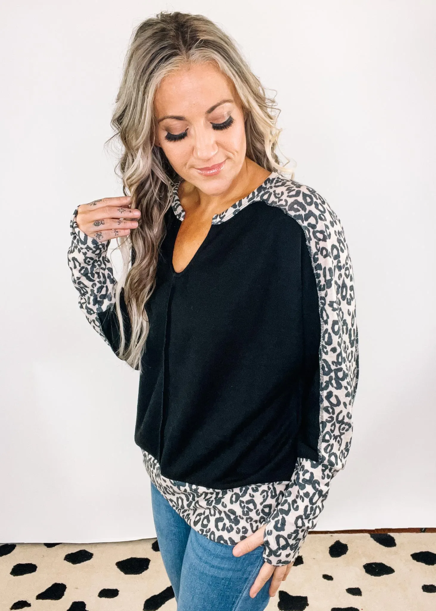 Leopard and Black Thump Opening Tunic Top