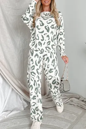 Leopard Animal Print Long Sleeve and Pants Loungewear Set