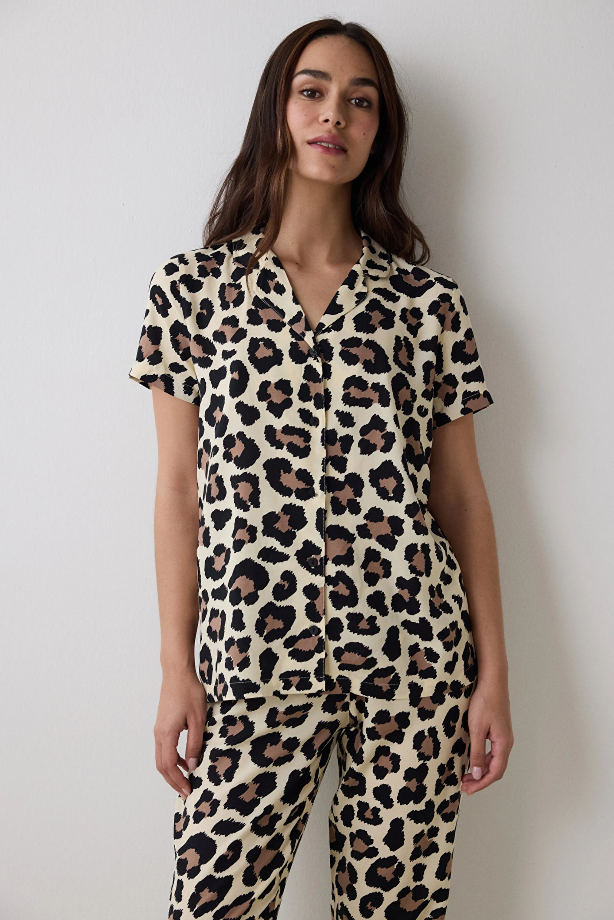 Leopard Chally Shirt Trousers Multicolored Pajama Set