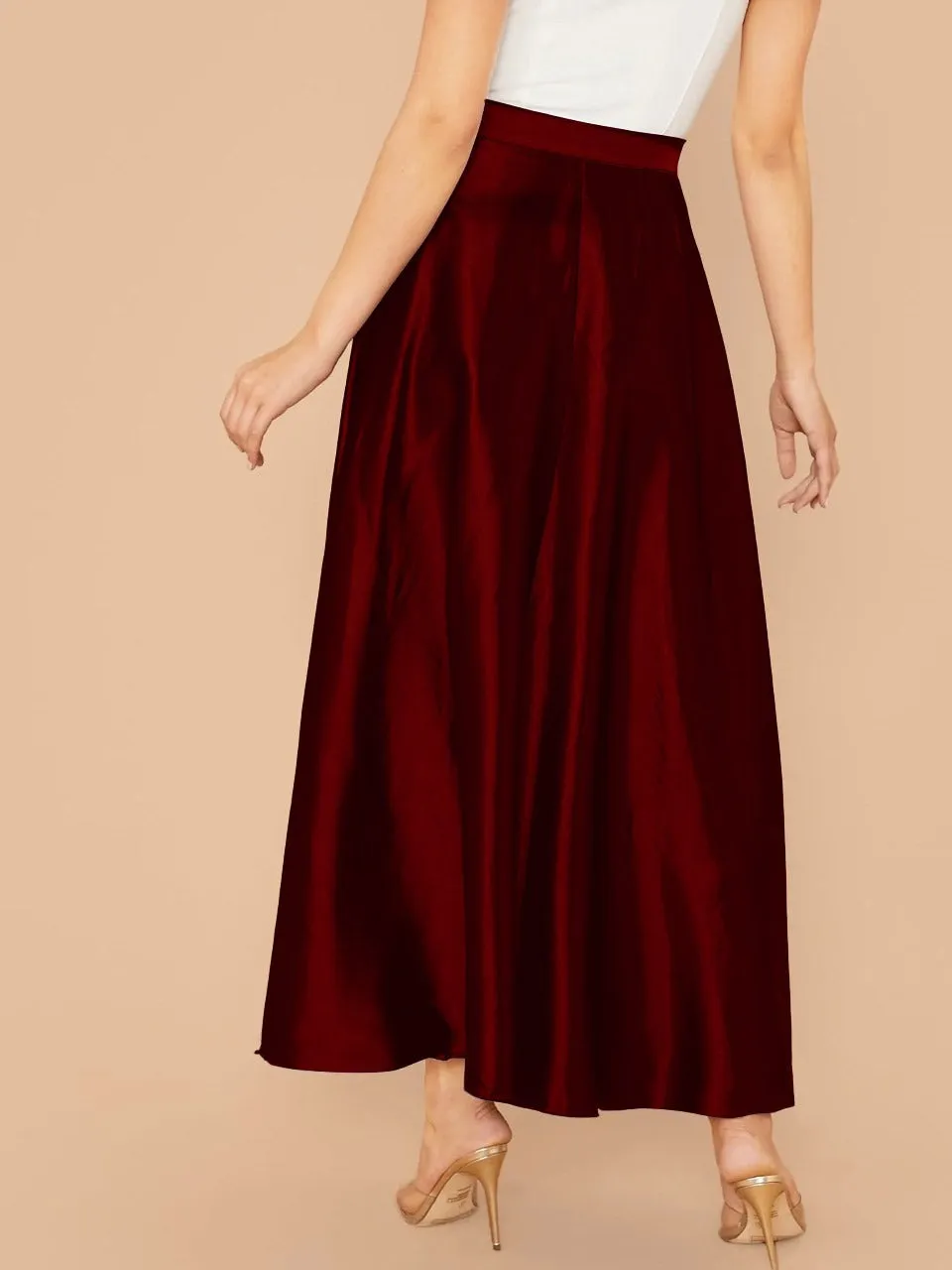 Lettuce Hem Solid Silk Skirt(CLEARANCE SALE