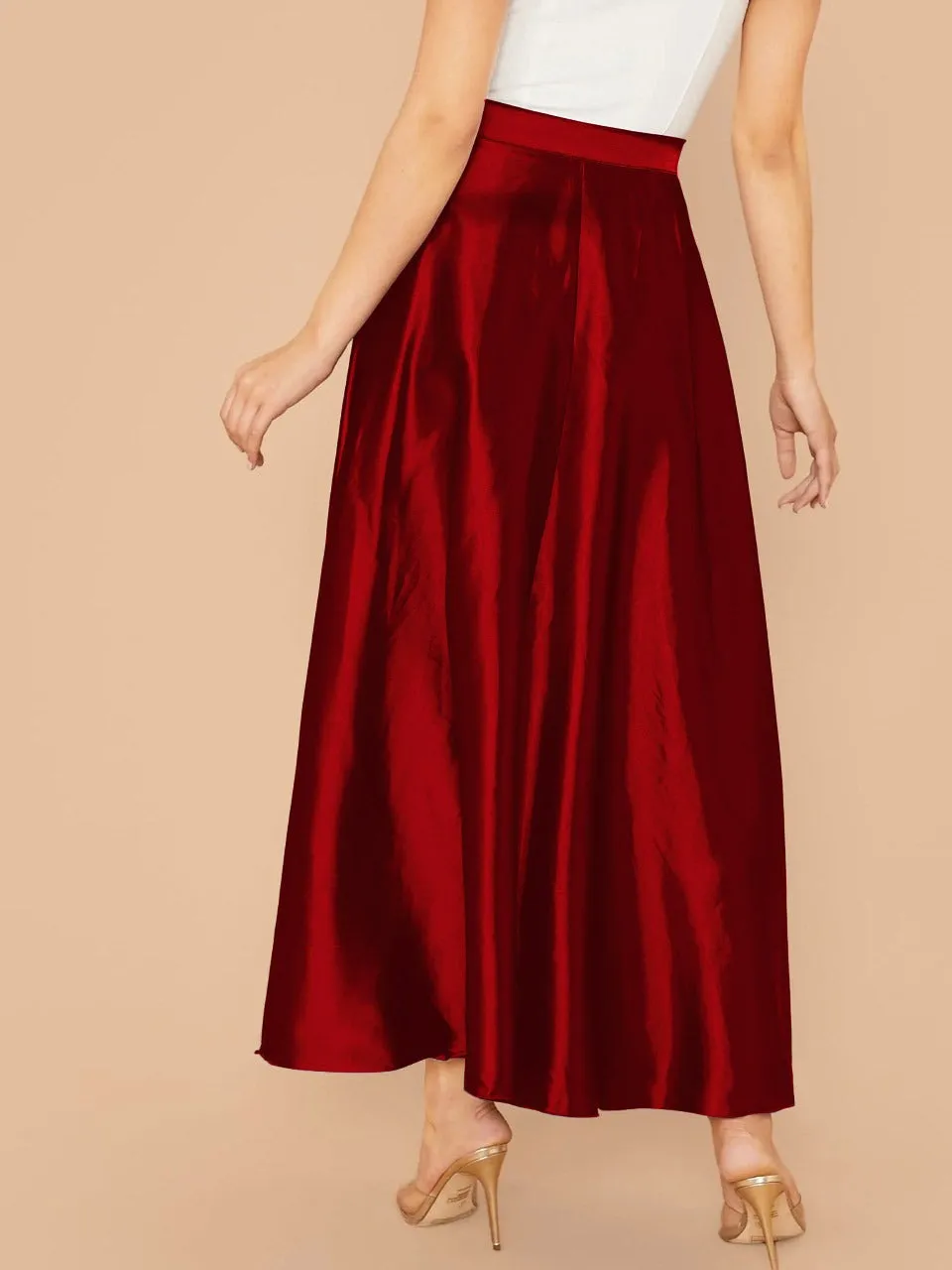 Lettuce Hem Solid Silk Skirt(CLEARANCE SALE