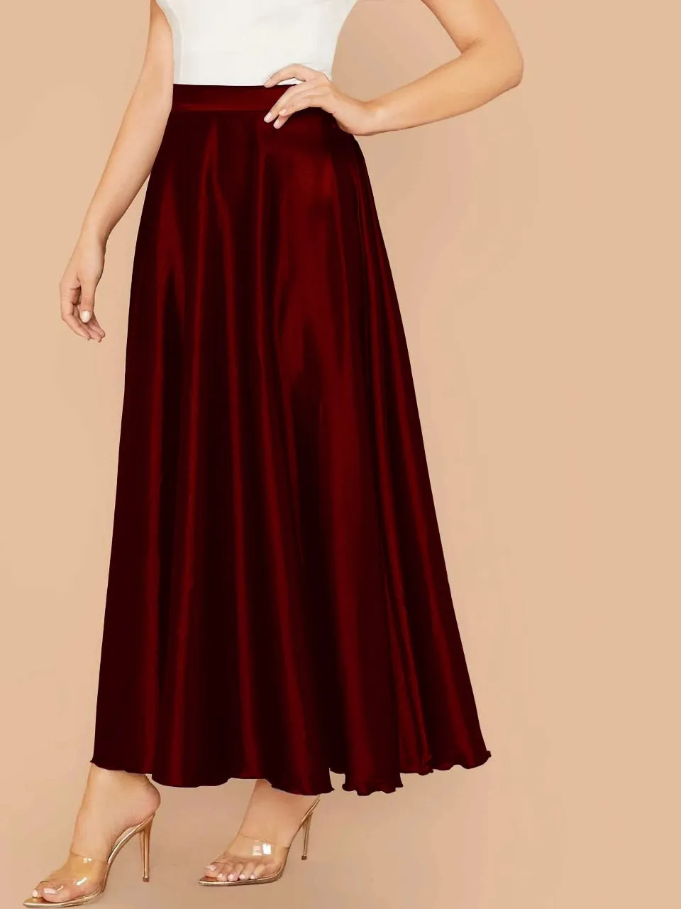Lettuce Hem Solid Silk Skirt(CLEARANCE SALE