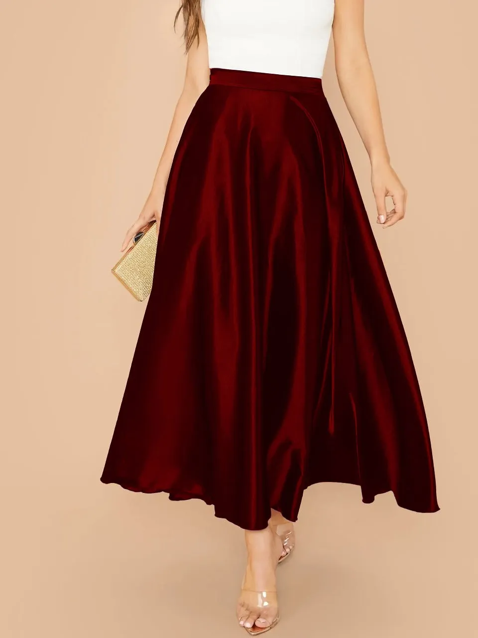 Lettuce Hem Solid Silk Skirt(CLEARANCE SALE