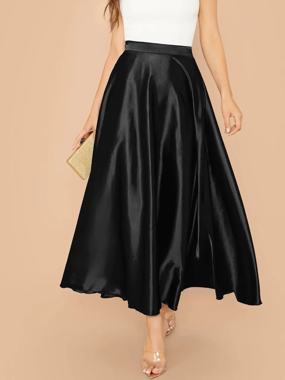 Lettuce Hem Solid Silk Skirt(CLEARANCE SALE