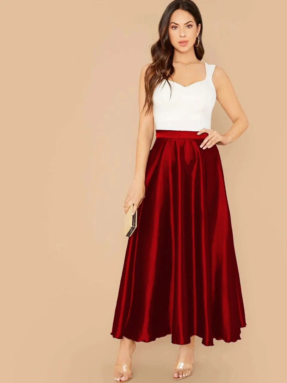 Lettuce Hem Solid Silk Skirt(CLEARANCE SALE