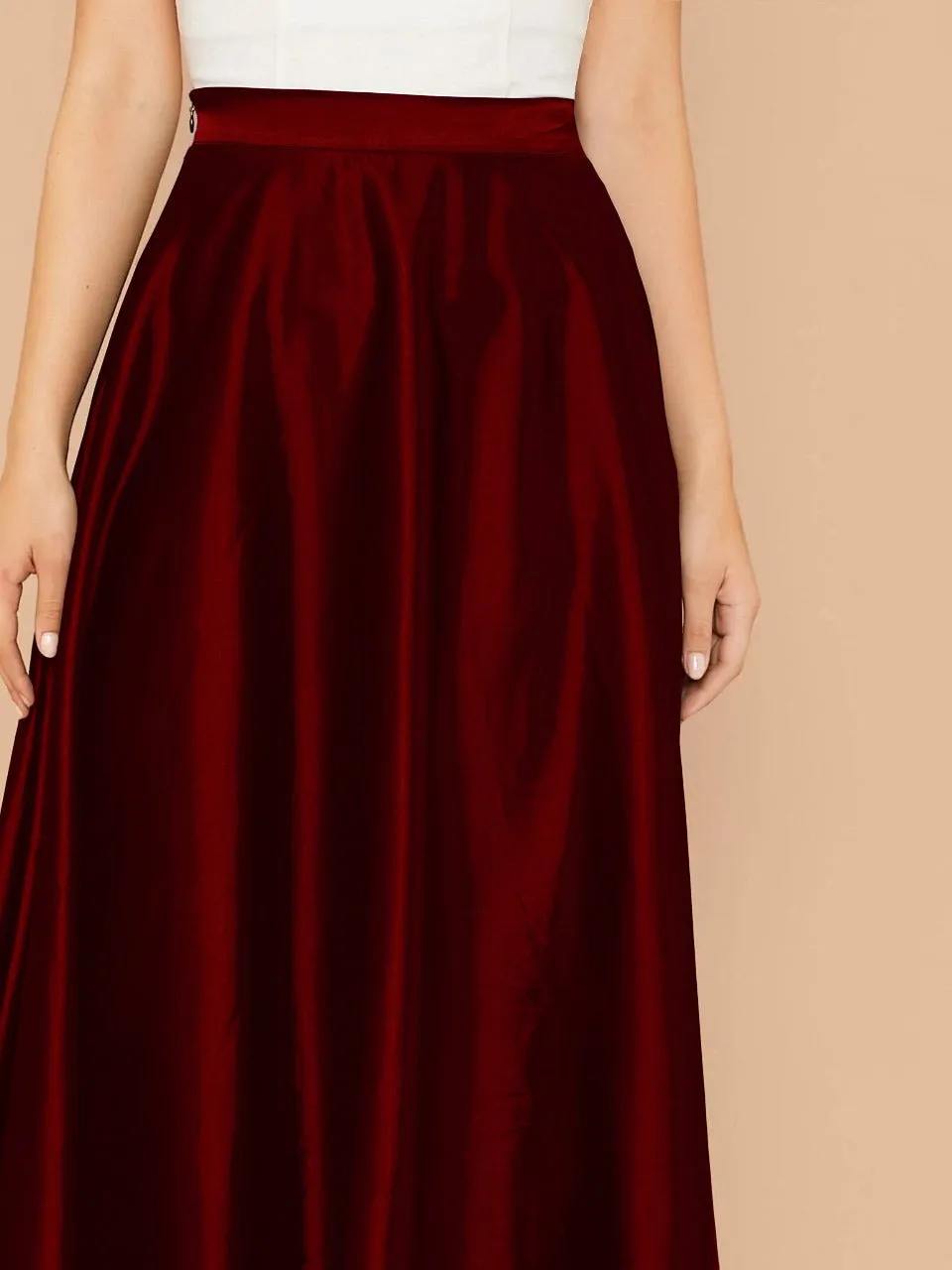 Lettuce Hem Solid Silk Skirt(CLEARANCE SALE