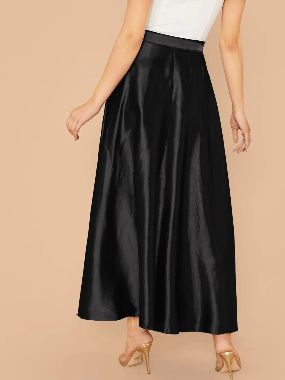 Lettuce Hem Solid Silk Skirt(CLEARANCE SALE