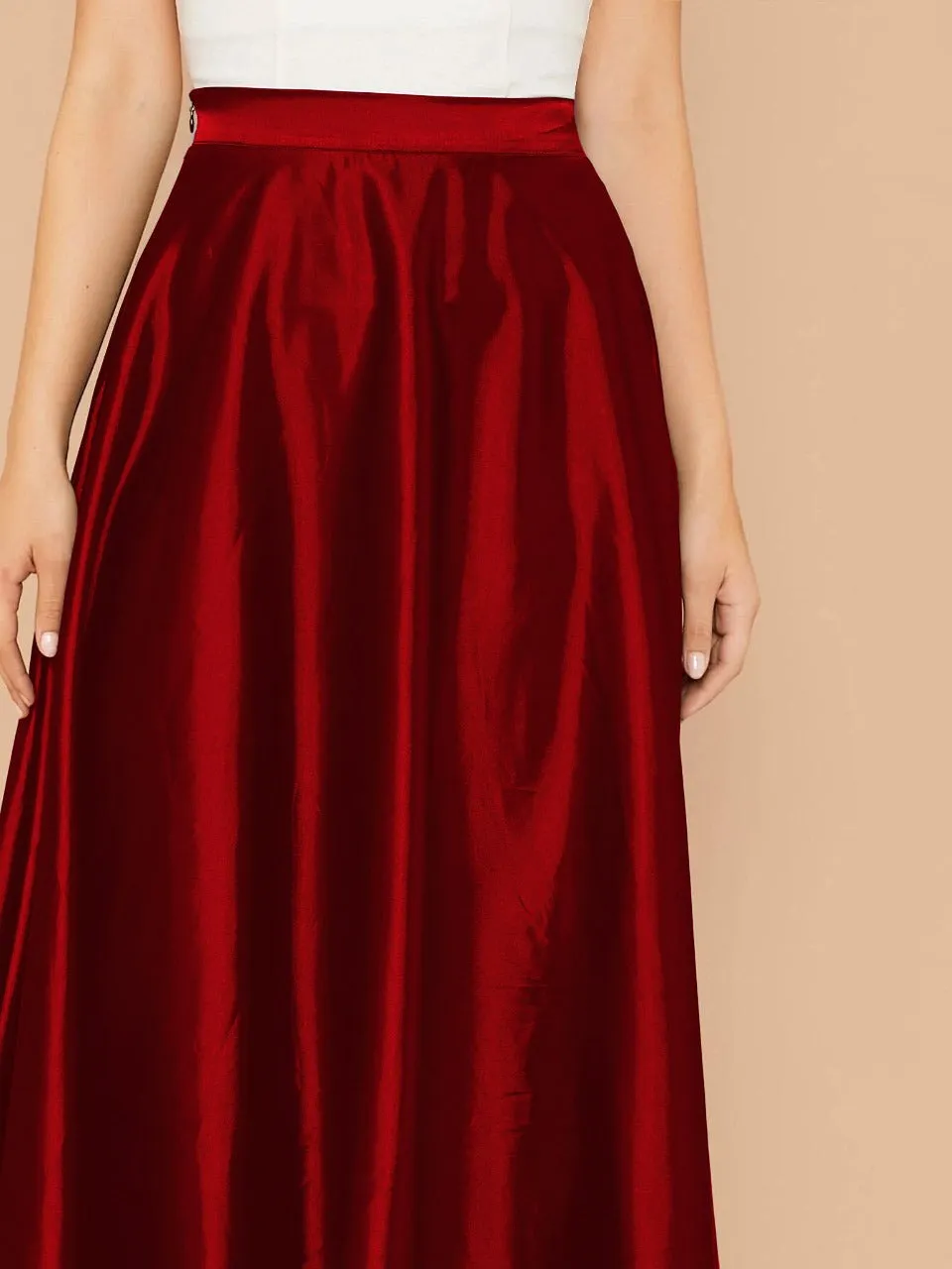 Lettuce Hem Solid Silk Skirt(CLEARANCE SALE