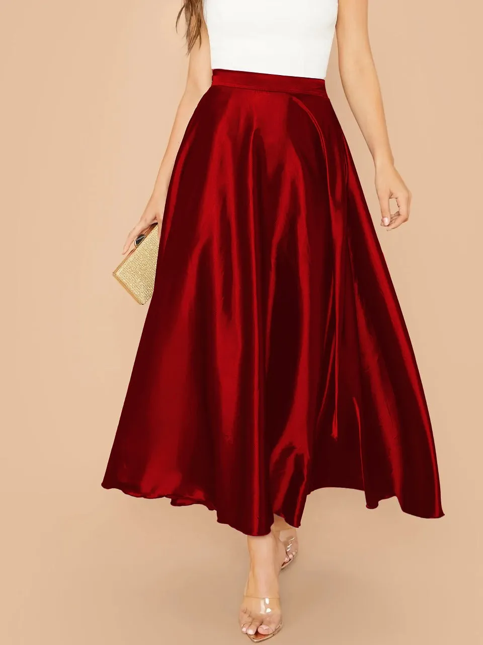 Lettuce Hem Solid Silk Skirt(CLEARANCE SALE