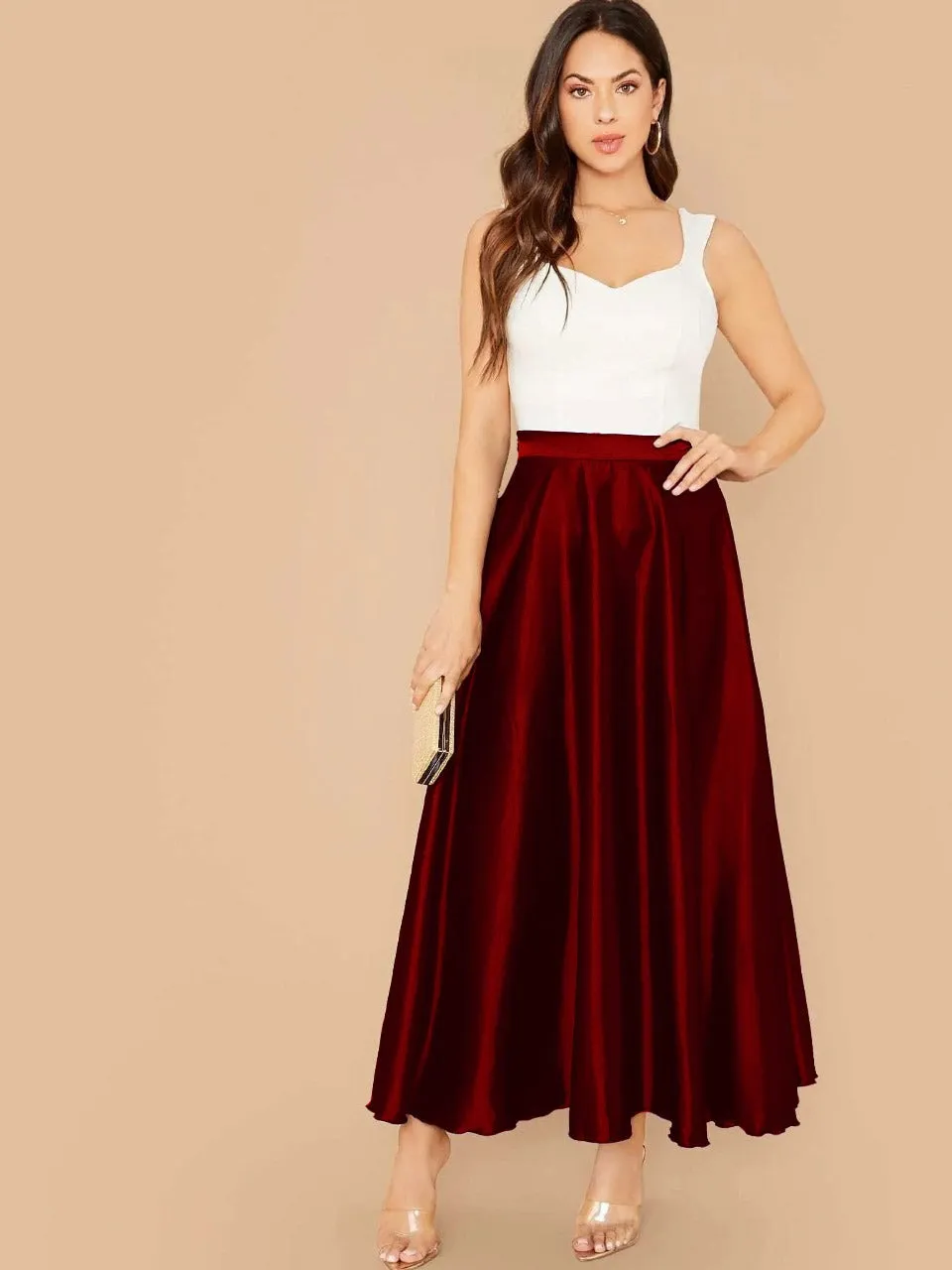Lettuce Hem Solid Silk Skirt(CLEARANCE SALE