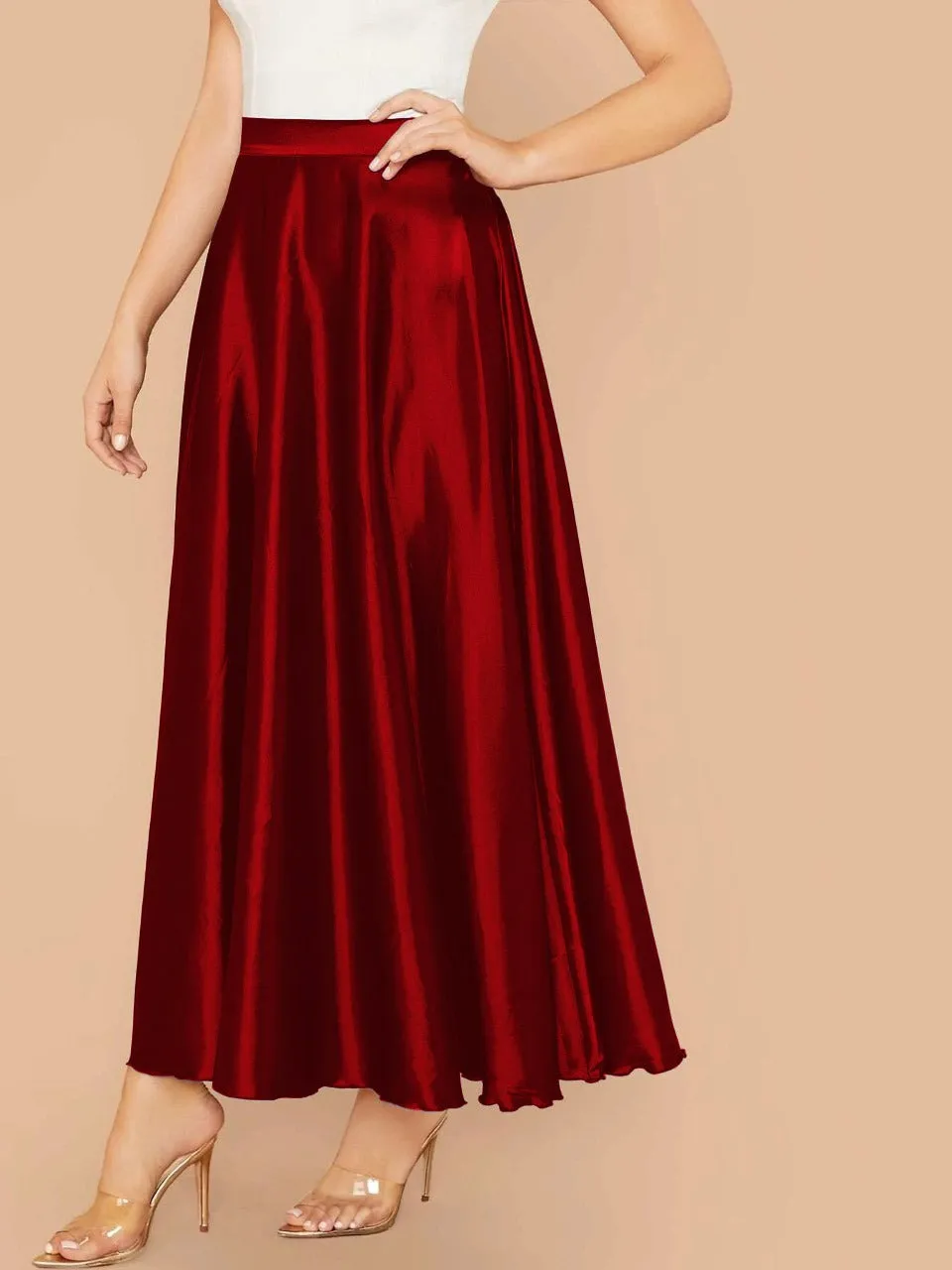 Lettuce Hem Solid Silk Skirt(CLEARANCE SALE