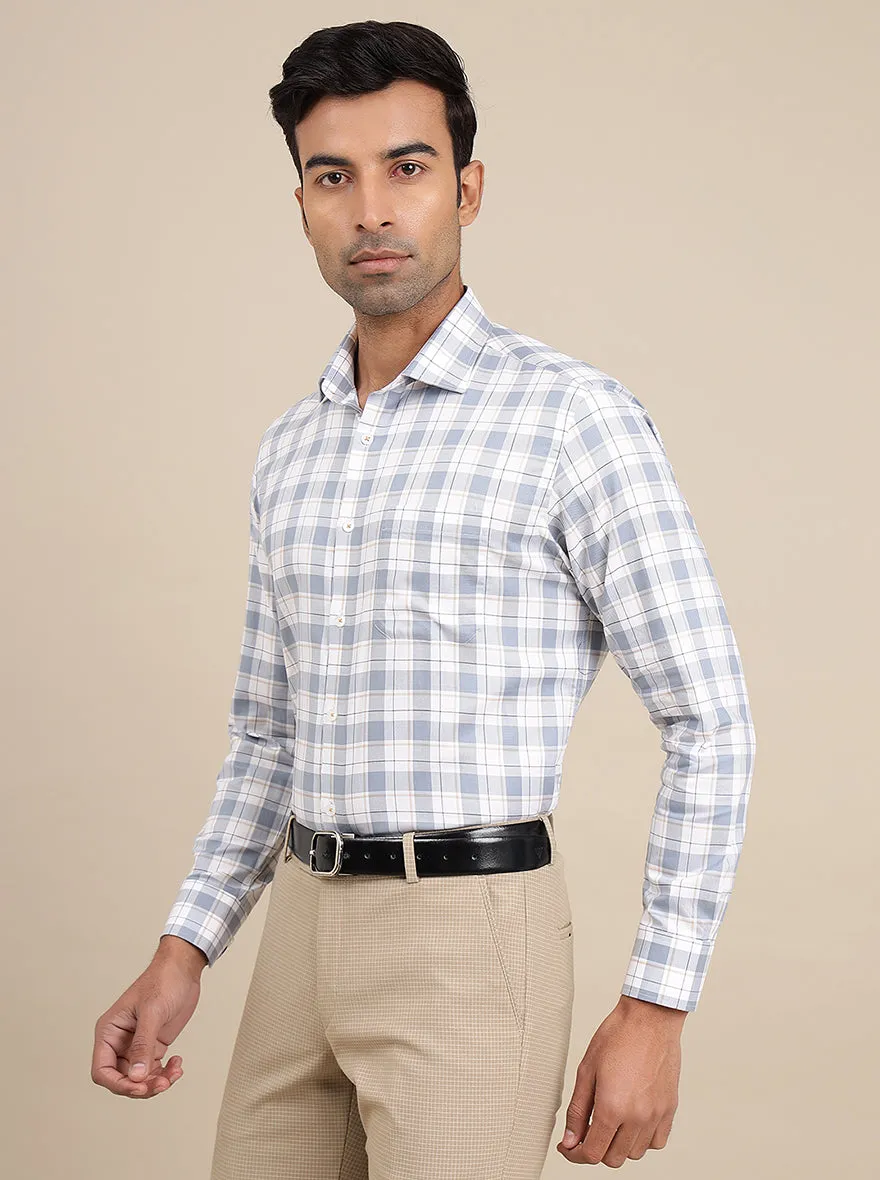 Light Blue Checked Slim Fit Formal Shirt | Metal