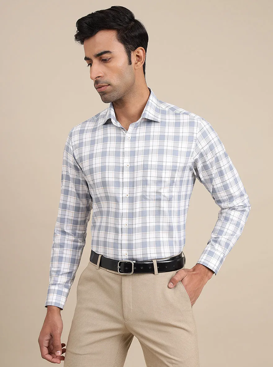 Light Blue Checked Slim Fit Formal Shirt | Metal