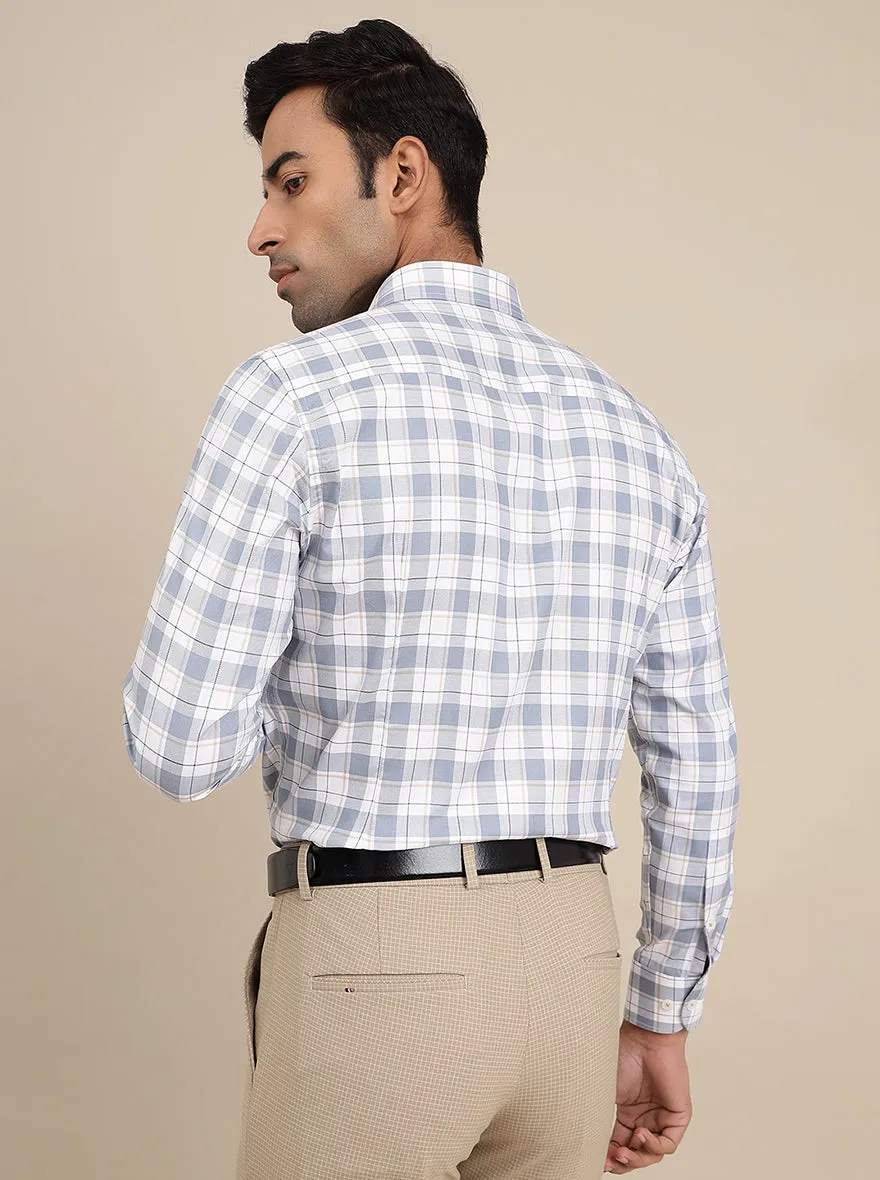 Light Blue Checked Slim Fit Formal Shirt | Metal