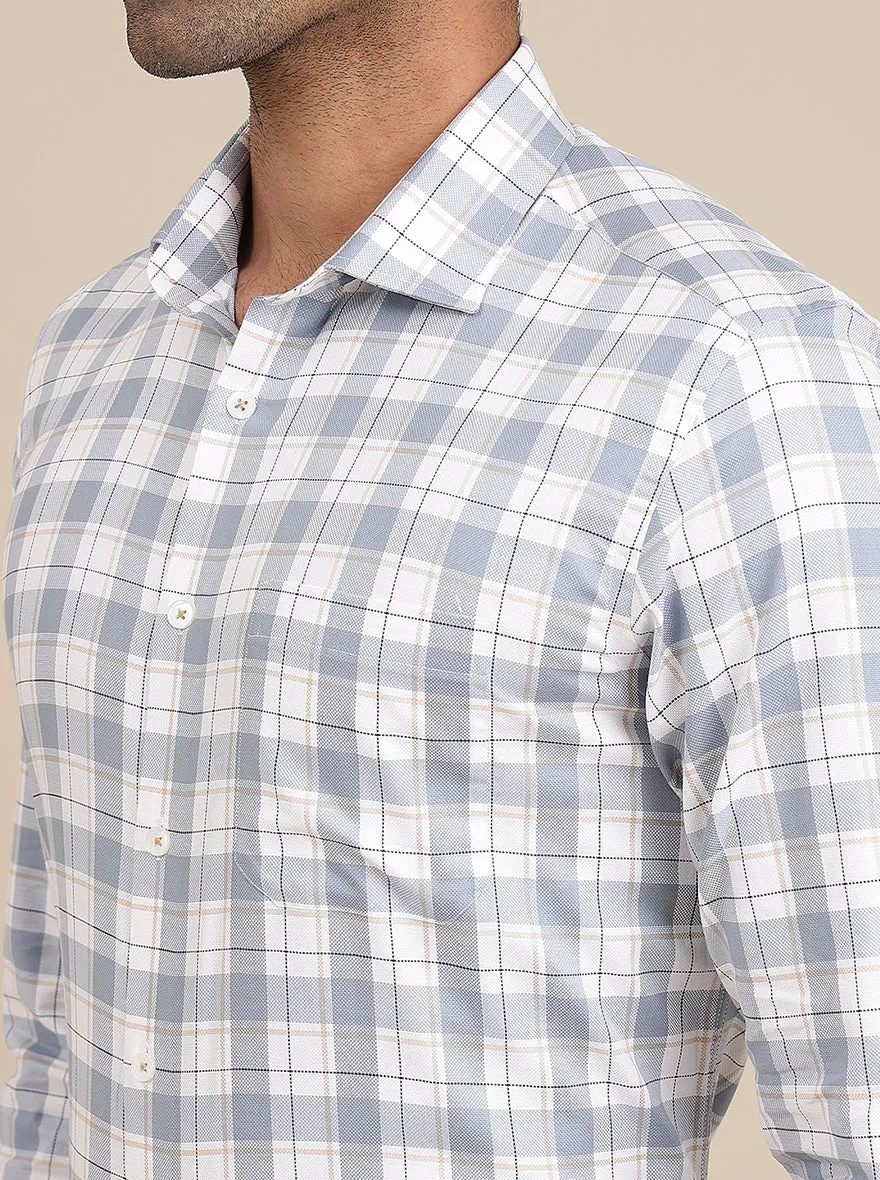 Light Blue Checked Slim Fit Formal Shirt | Metal