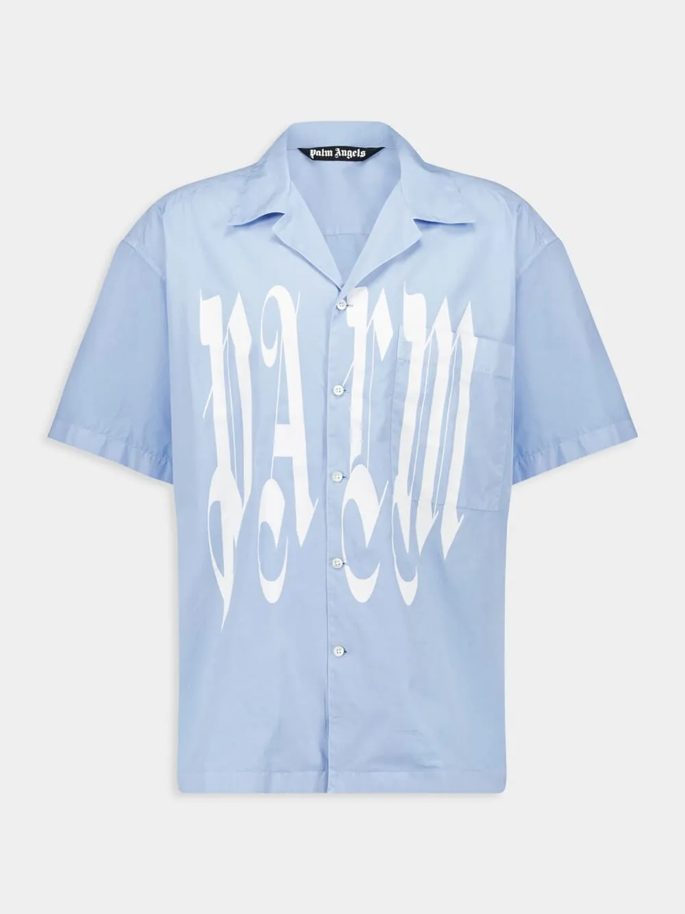Light Blue Gothic Print Bowling Shirt