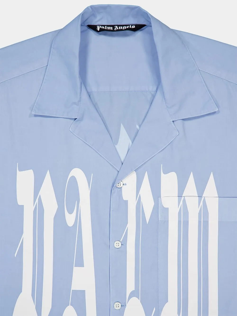 Light Blue Gothic Print Bowling Shirt
