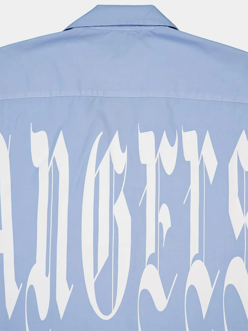 Light Blue Gothic Print Bowling Shirt