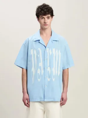 Light Blue Gothic Print Bowling Shirt