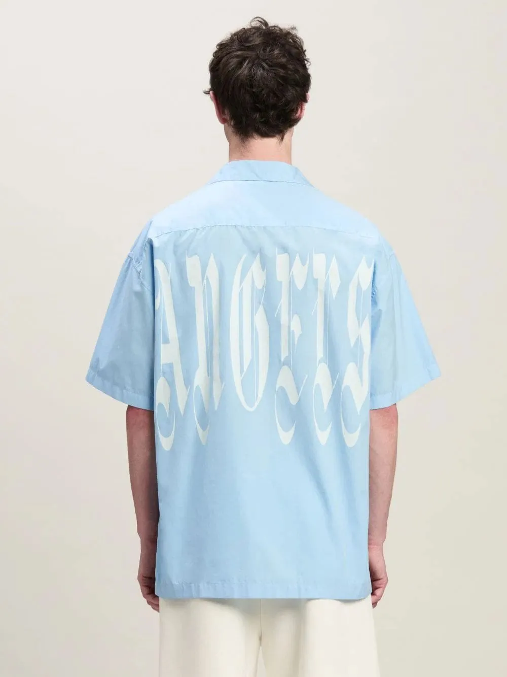Light Blue Gothic Print Bowling Shirt
