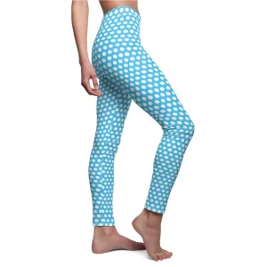 Light Blue White Polka Dot Womens Easter Leggings Yoga Pants - Saiko Studio
