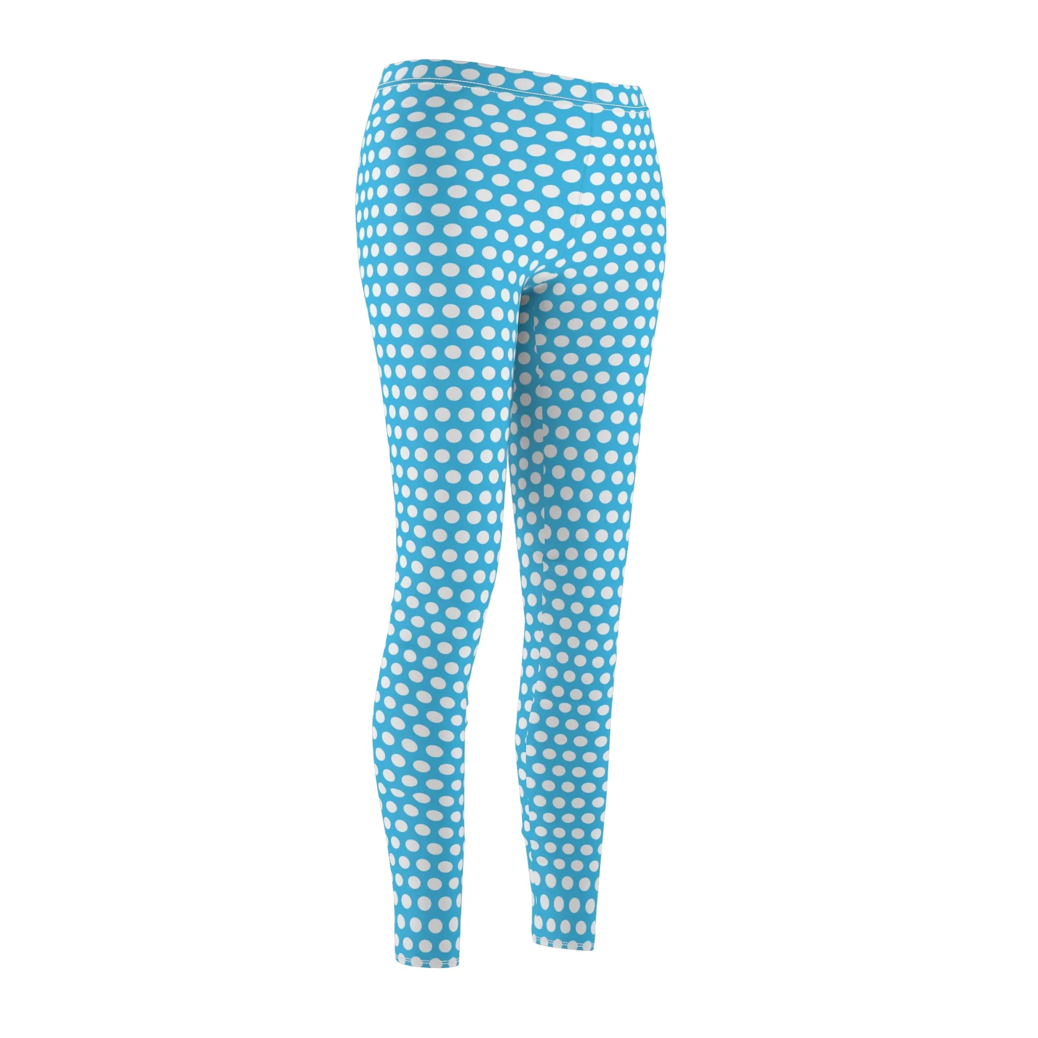 Light Blue White Polka Dot Womens Easter Leggings Yoga Pants - Saiko Studio