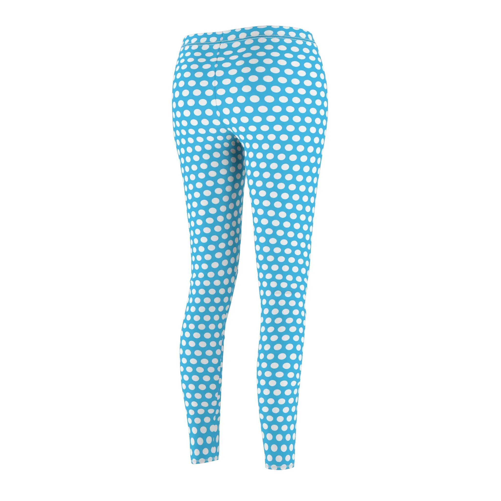 Light Blue White Polka Dot Womens Easter Leggings Yoga Pants - Saiko Studio