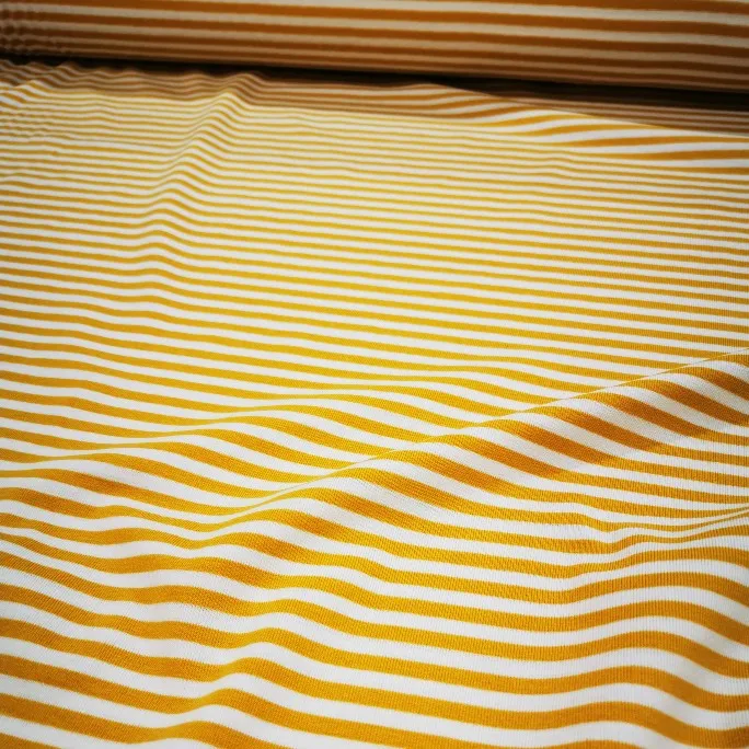 Little Little Cotton Jersey, White and Mustard Stripe -