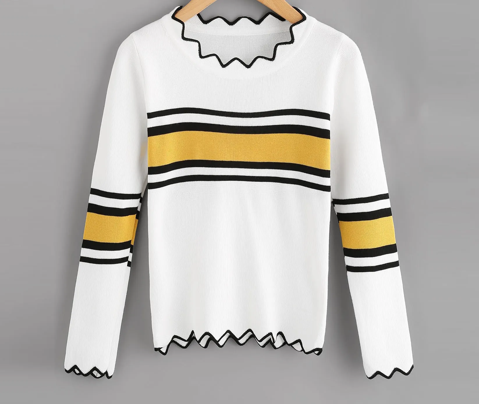 Long Sleeve Colorblock Sweater Women's Wavy Side Knit Sweater
