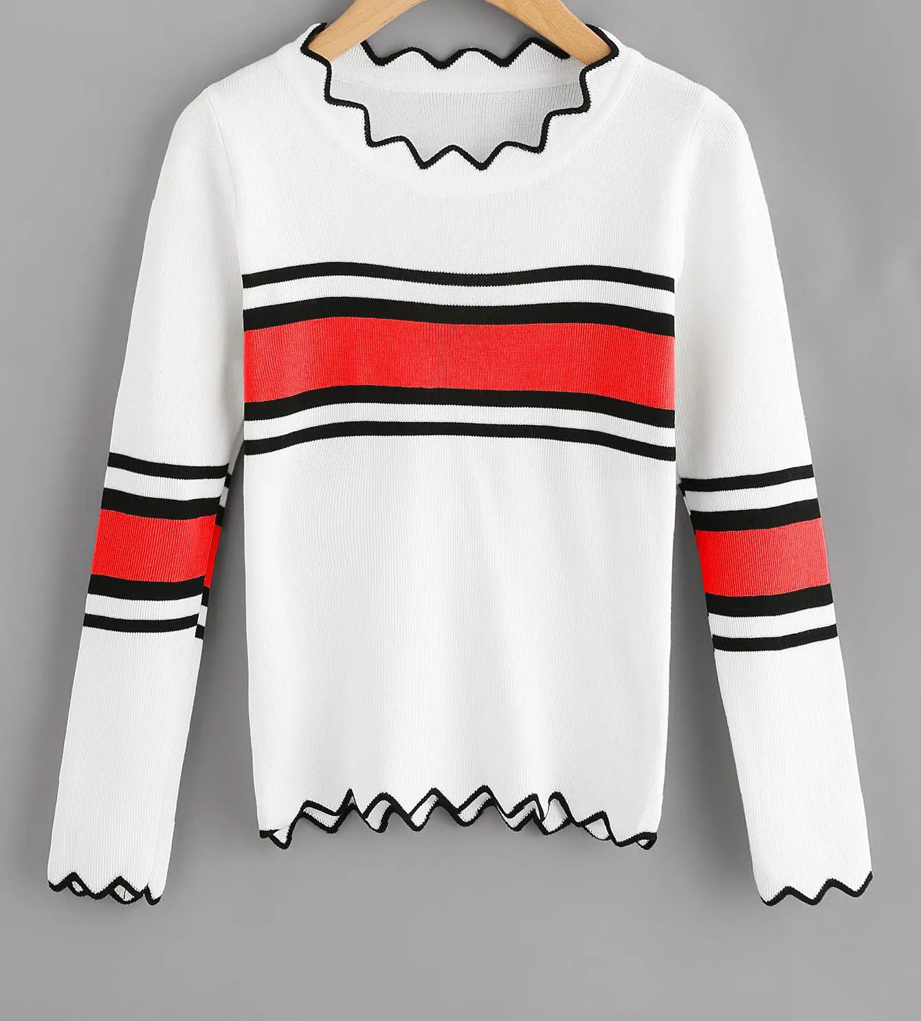 Long Sleeve Colorblock Sweater Women's Wavy Side Knit Sweater