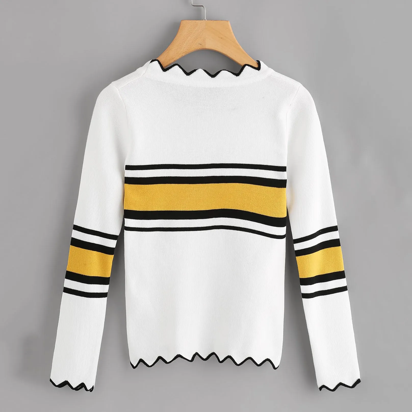 Long Sleeve Colorblock Sweater Women's Wavy Side Knit Sweater