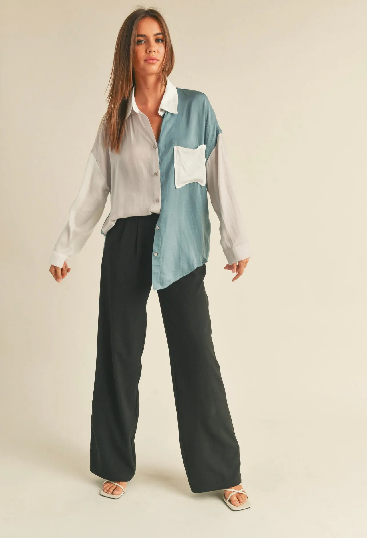 Lucia- Color Block Button Down Top